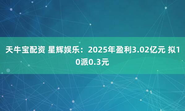 天牛宝配资 星辉娱乐:2025年盈利3.02亿元 拟10派0.3元